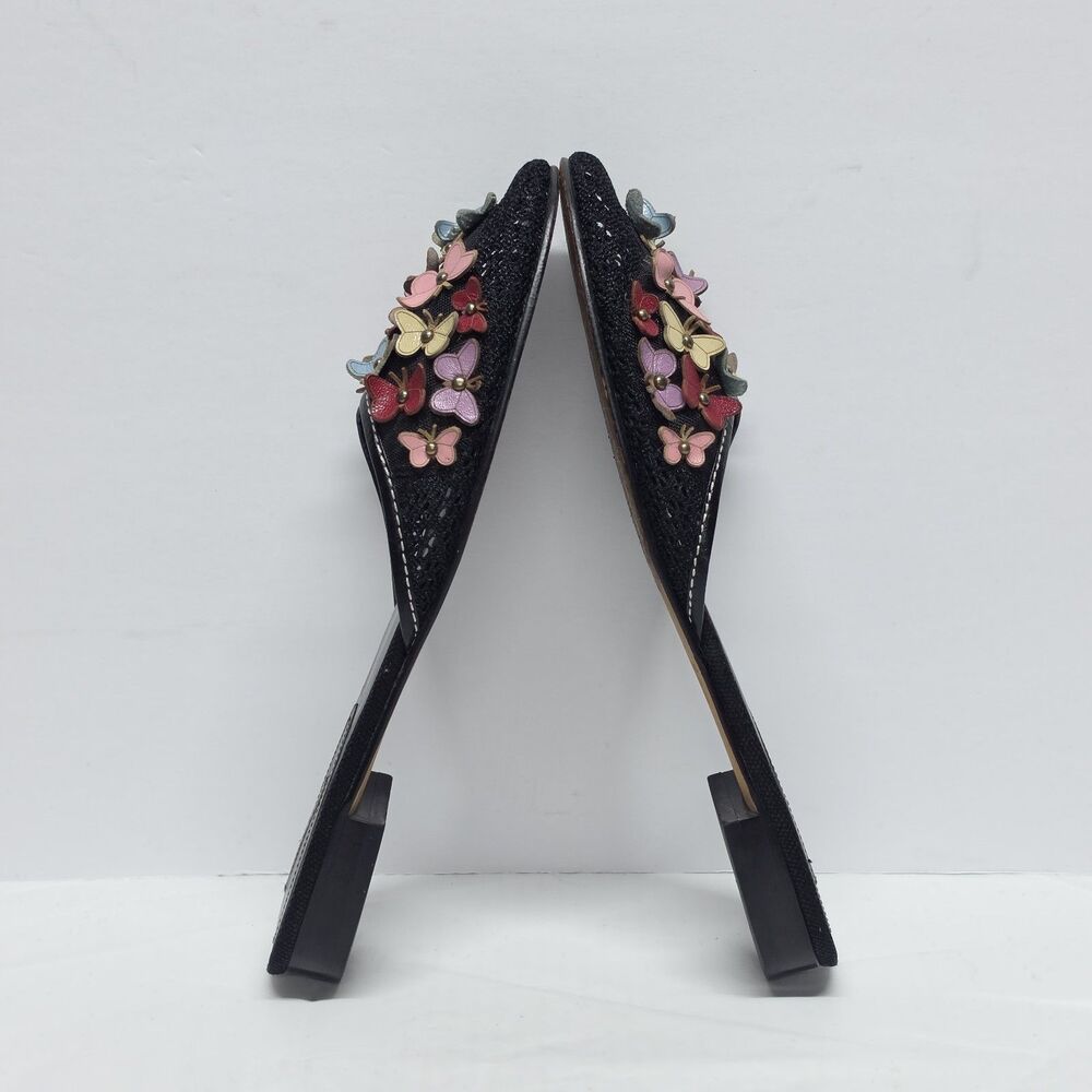 Vintage 90s Y2K Max Studio Black Mules Leather Butterflies Accent Women's 7.5 - Picture 7 of 10
